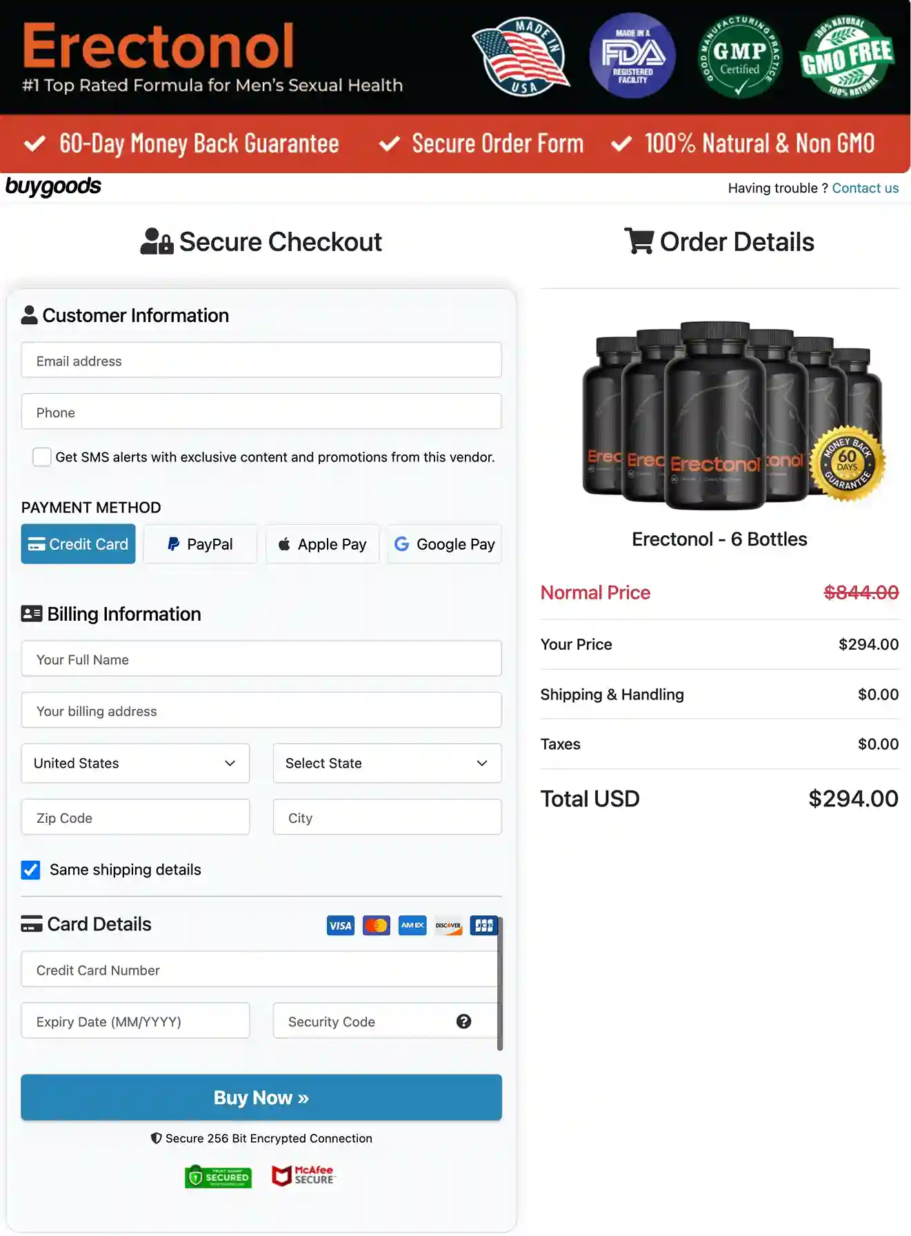 Erectonol Secure BuyGoods Payment Options